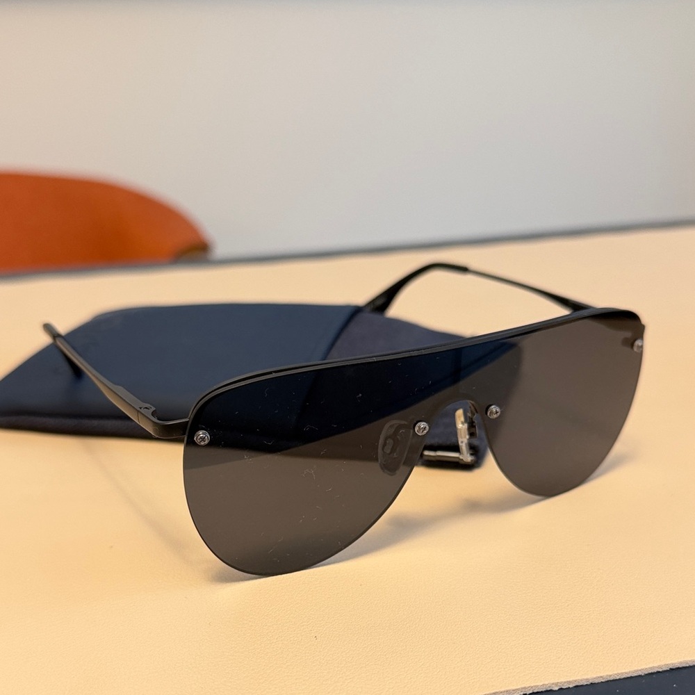 Le Specs black aviator sunglasses and case